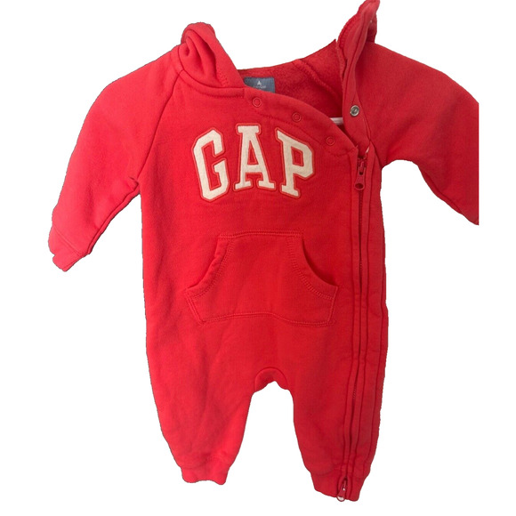 GAP Other - Baby Gap Girls 3-6 Months One Piece Zip Up Fleece w/ Hood Pink/Coral E13